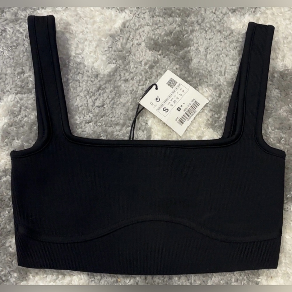 Zara Women's Crop Top Black Ribbed Size Small NWT